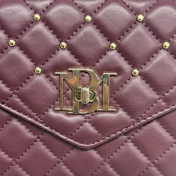 Badgley Mischka Plum Diamond Quilt Convertible Crossbody Bag Vegan NEW NWT - Picture 2 of 14